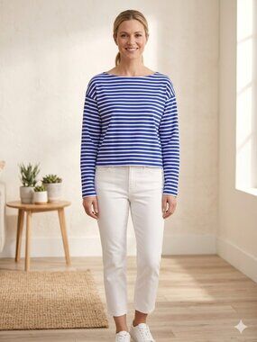 Lauren Ralph Lauren Women's Striped Cotton Jersey Boatneck Top Size L NWT